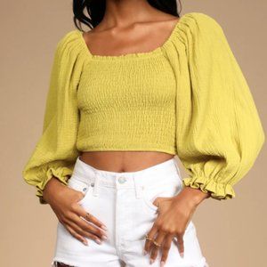 LULU'S Smocked Balloon Sleeve Cropped Top